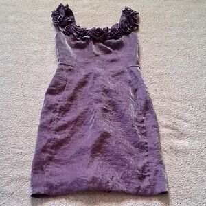 London Times Purple Silver Metallic Rossette Midi Dress